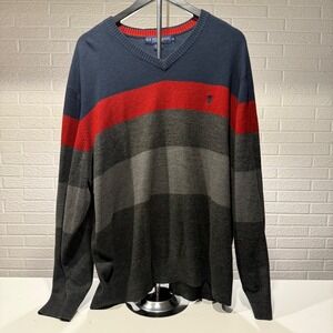 U.S. Polo Assn. 3X Sweater Striped V Neck Blue Red Gray Menswear Casual